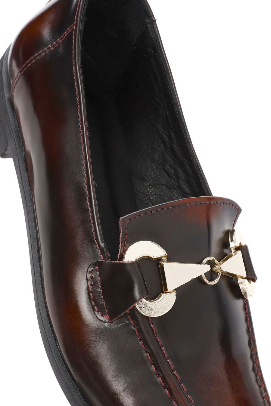 Kadın Bordo Toka Detaylı Deri Maskülen Loafer