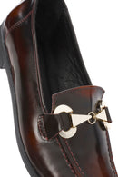 Women's Burgundy Buckle Detailed Leather Masculine Loafer | Derimod