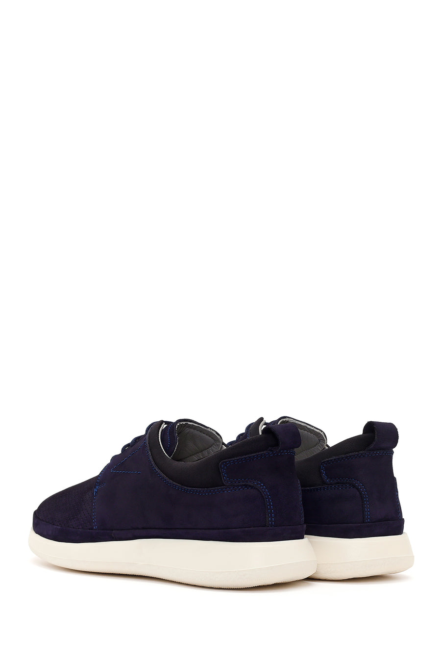 Men's Navy Blue Lace-Up Chunky Sole Nubuck Leather Casual Shoes