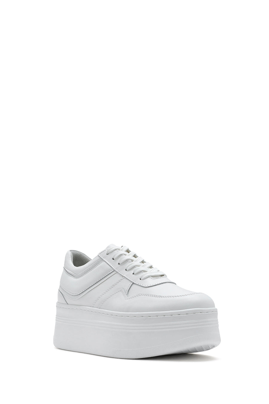 Women's White Lace-up Thick-Sole Leather Sneaker