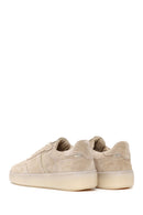 Woman Beige Lace-Up Thick-Soled Suede Leather Sneaker | Derimod