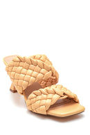 Women's Yellow Braided Heeled Slippers | Derimod