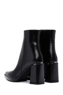 Woman Black Zip Closure Thick-Heeled Leather Boots | Derimod