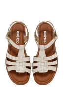 Women's Beige Ankle Strap Leather Bodrum Sandals | Derimod