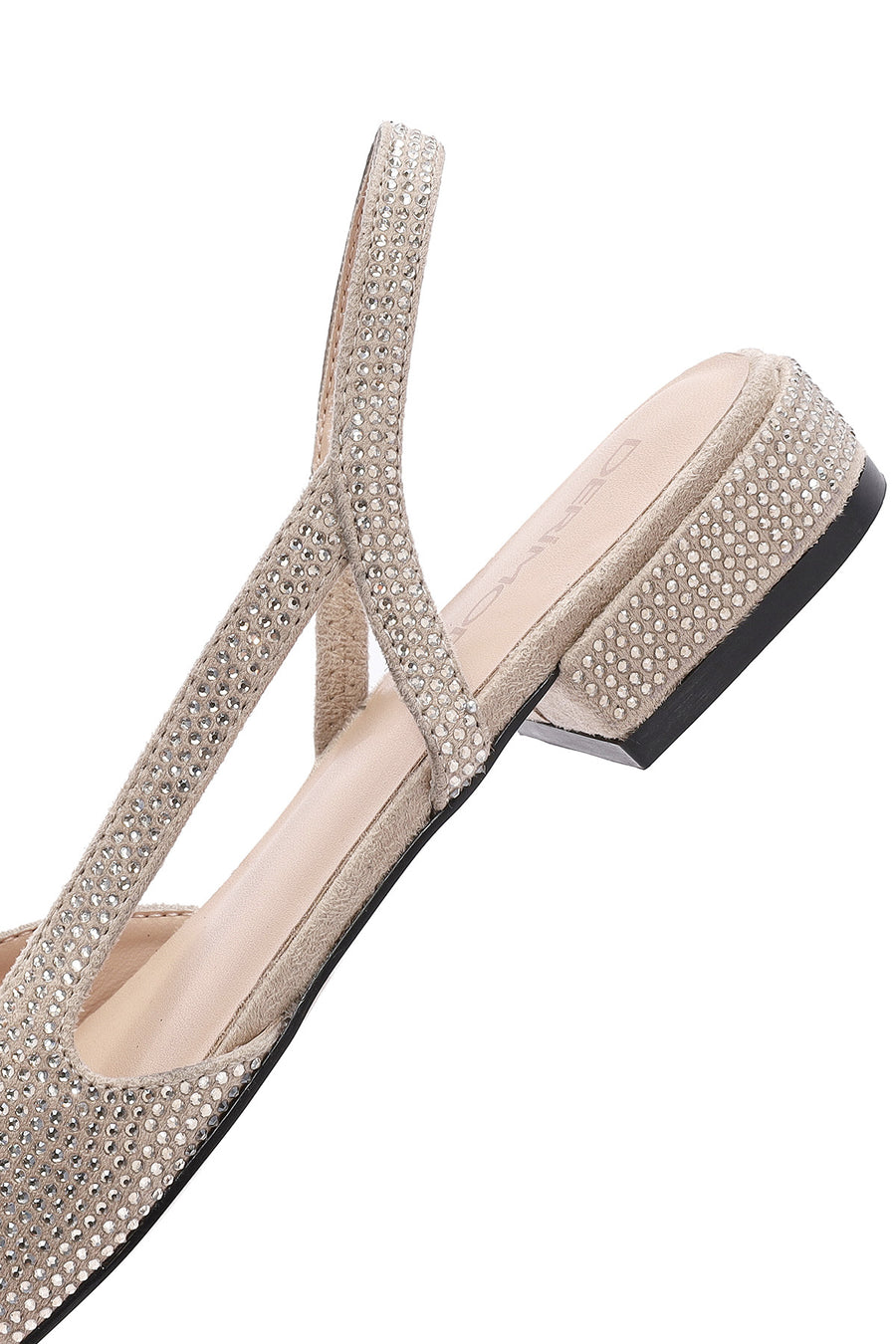 Women's Beige Open Back Stoned Ballerinas