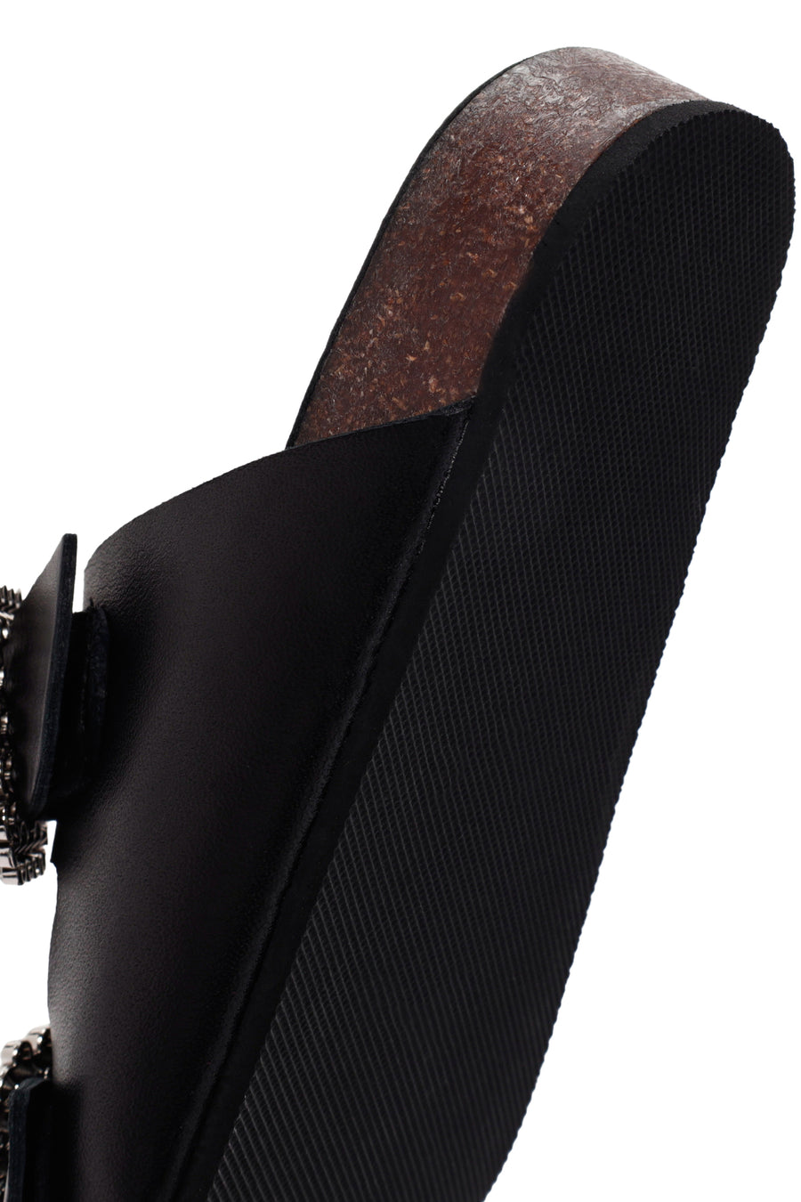 Women's Black Stoned Leather Slippers