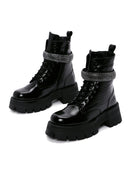 Women's Black Leather Stone Thick Soled Boots | Derimod