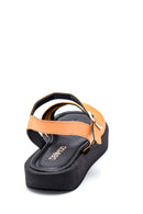 Women's Yellow Leather Flat Sandals | Derimod