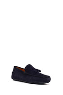 Men's Navy Blue Tassel Suede Leather Loafer | Derimod