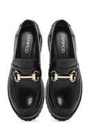 Women's Black Buckle Detailed Thick-Soled Leather Masculine Loafer | Derimod