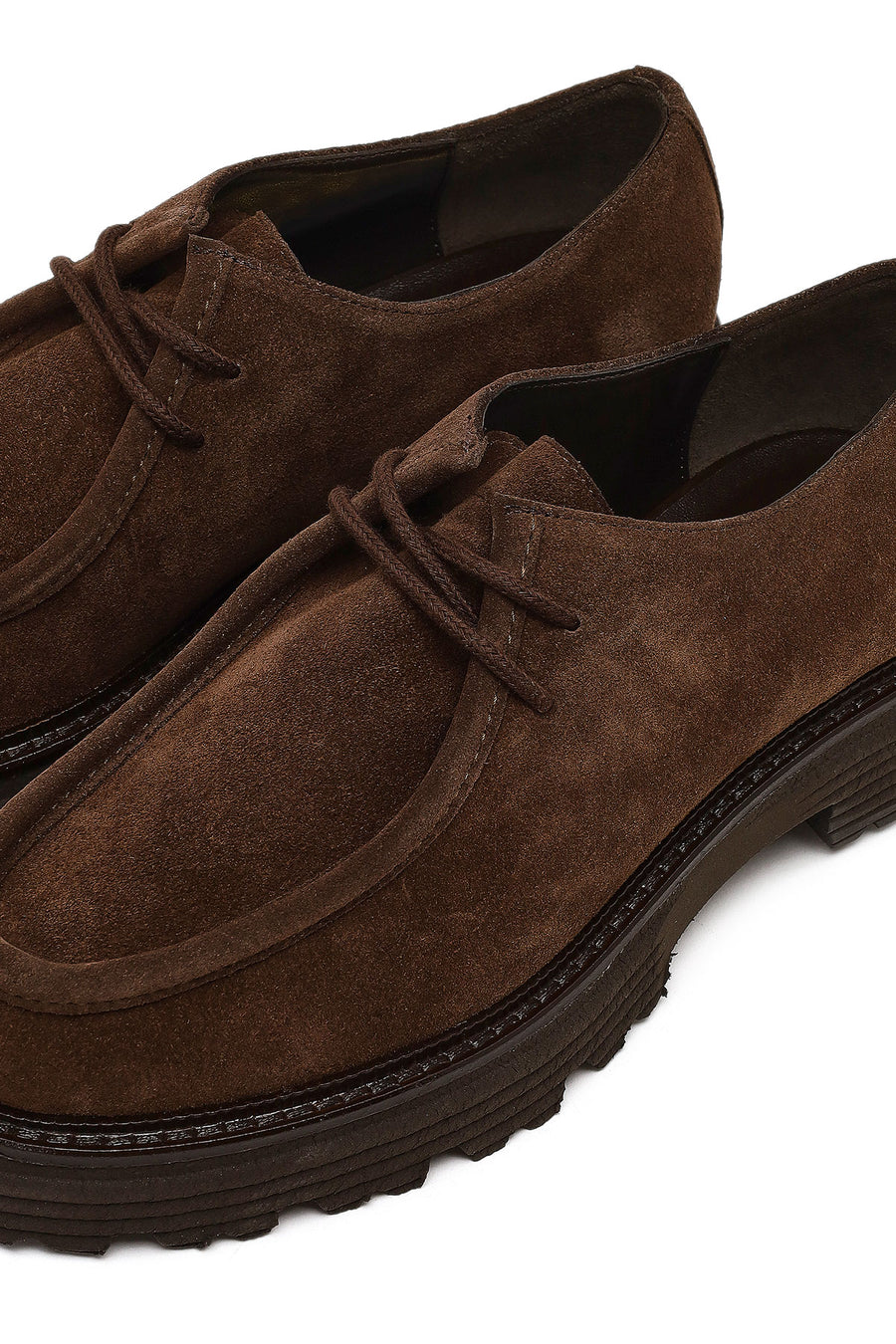 Woman Brown Lace-Up Thick-Soled Suede Masculine Shoes