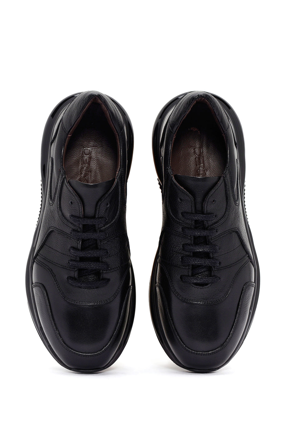 Erkek Siyah Bağcıklı Deri Casual Sneaker