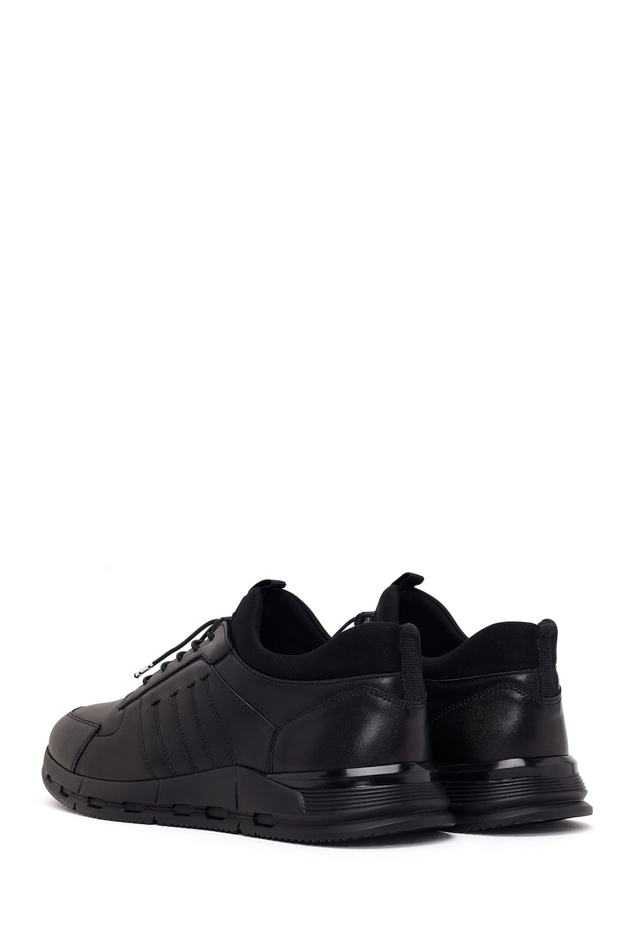 Erkek Siyah Bağcıklı Deri Sneaker