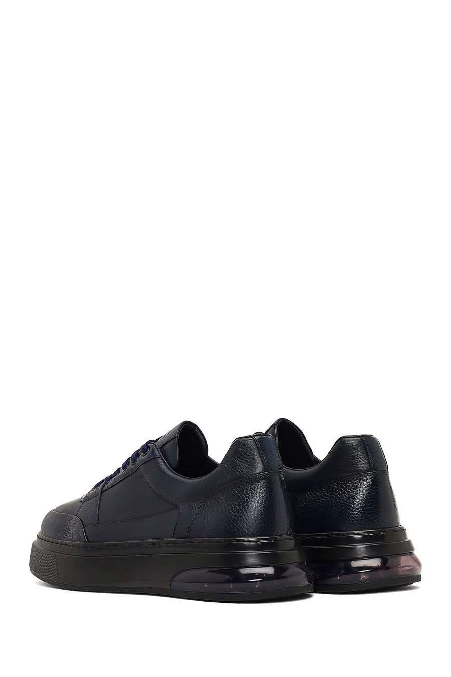 Men's Navy Blue Lace-Up Thick Sole Leather Sneaker