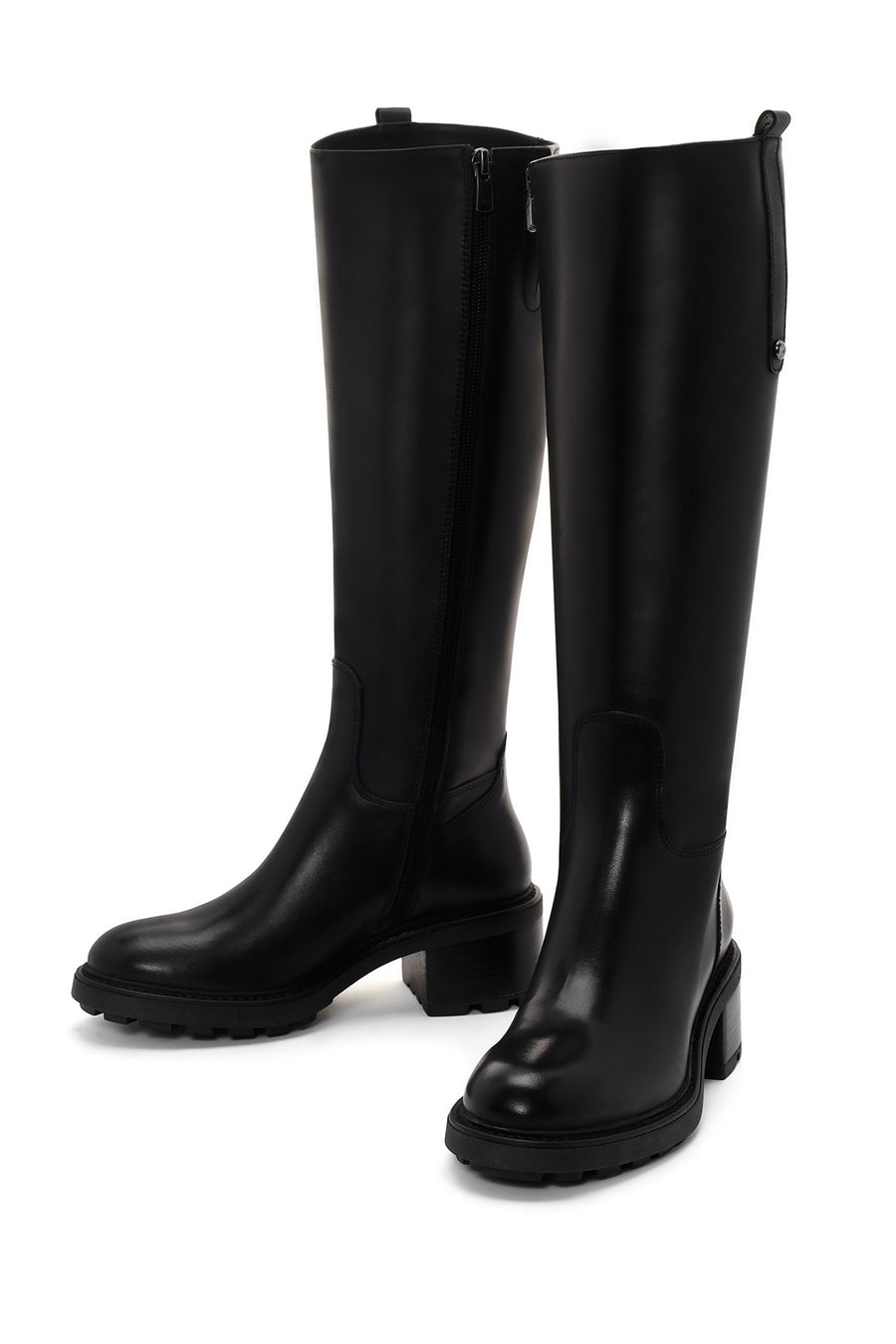 Women's Black Zippered Low Heel Leather Boots