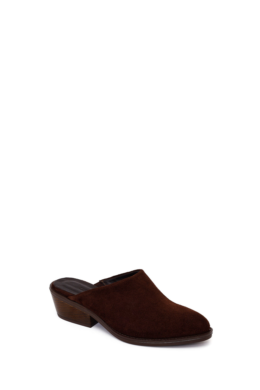 Woman Brown Mule Backless Chunky Heeled Suede Slipper