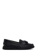 Women's Black Leather Comfort Loafer | Derimod