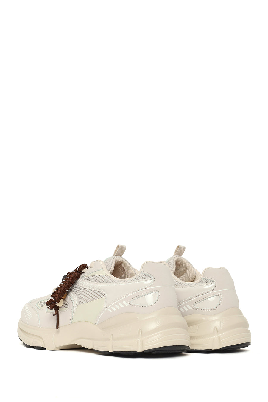 Woman Beige Lace-Up Chunky Sole Charm Sneakers