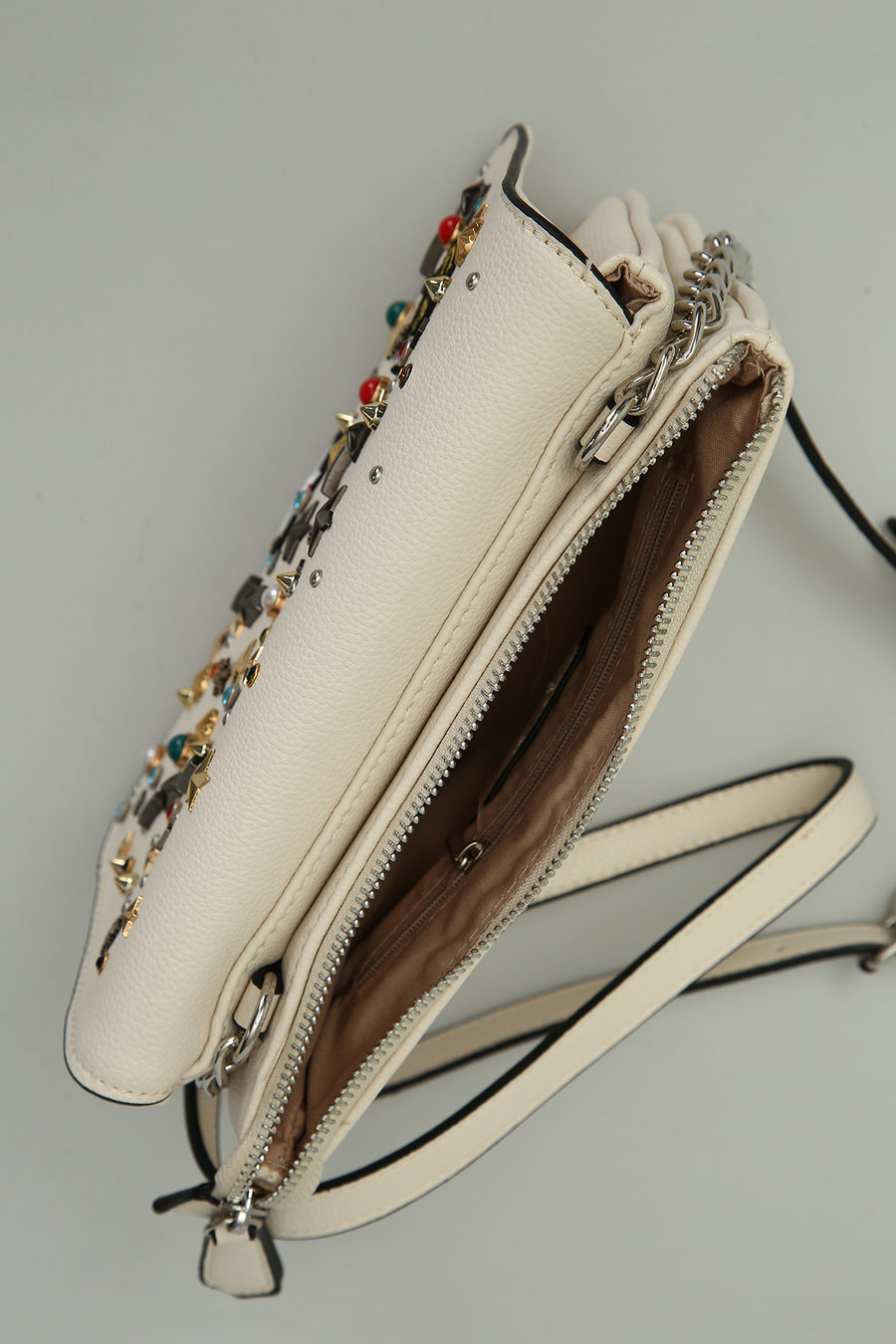 Cream Women's Crossbody Bag with Star Staple Detail