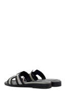 Women's Black Patterned Leather Slippers | Derimod