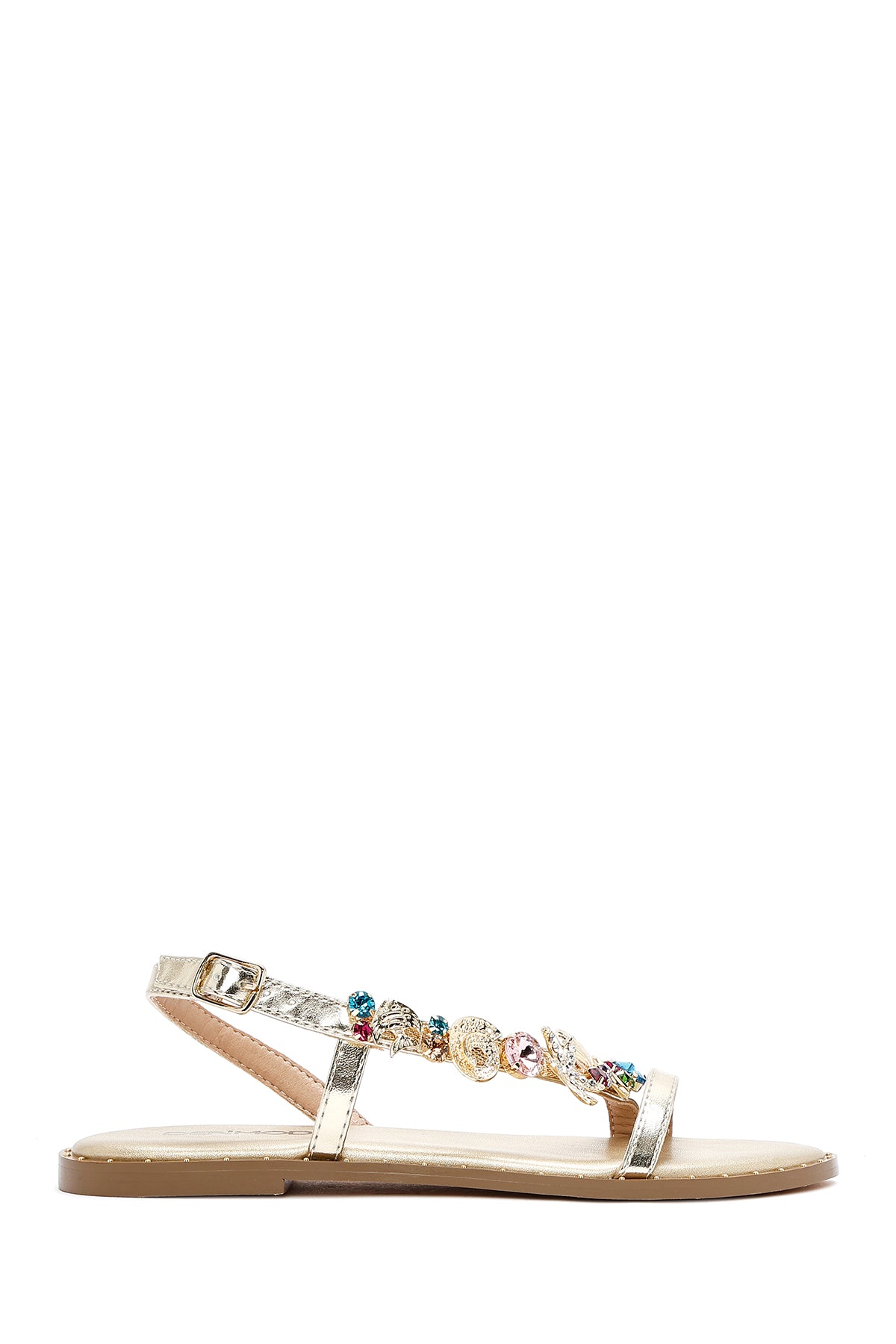 Women's Gold Ankle Buckle Stoned Sandals 25SFD441714 | Derimod