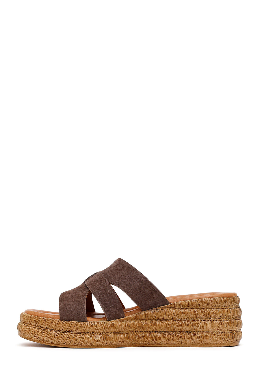 Woman Mink Wedge-Heel Suede Leather Slippers