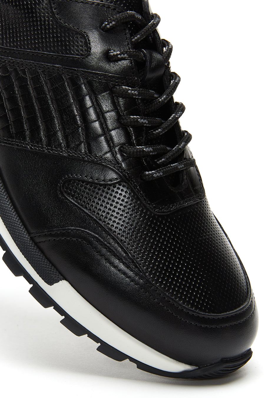 Erkek Siyah Deri Baskılı Sneaker