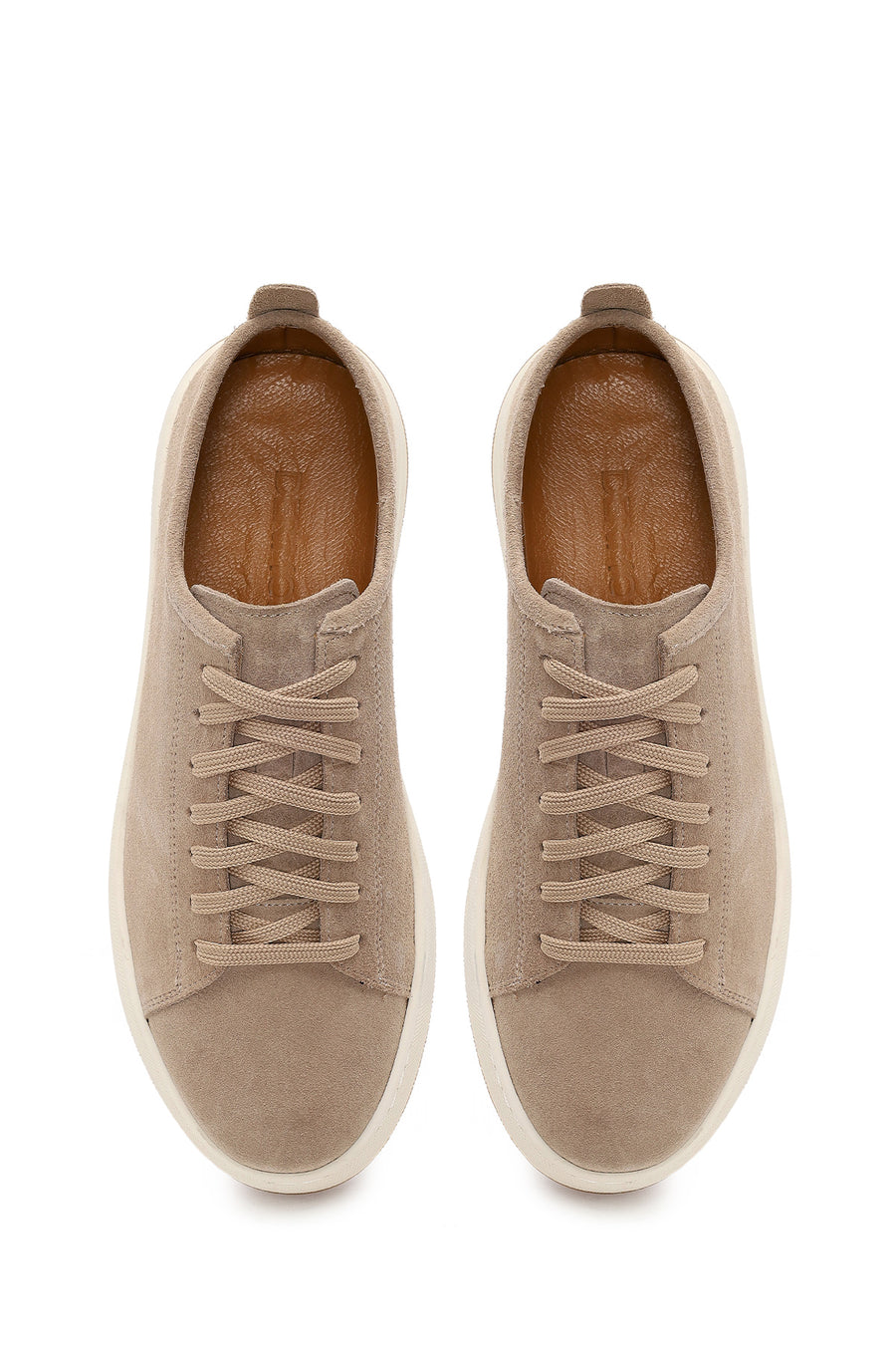 Male Beige Lace-Up Thick-Soled Suede Leather Sneaker