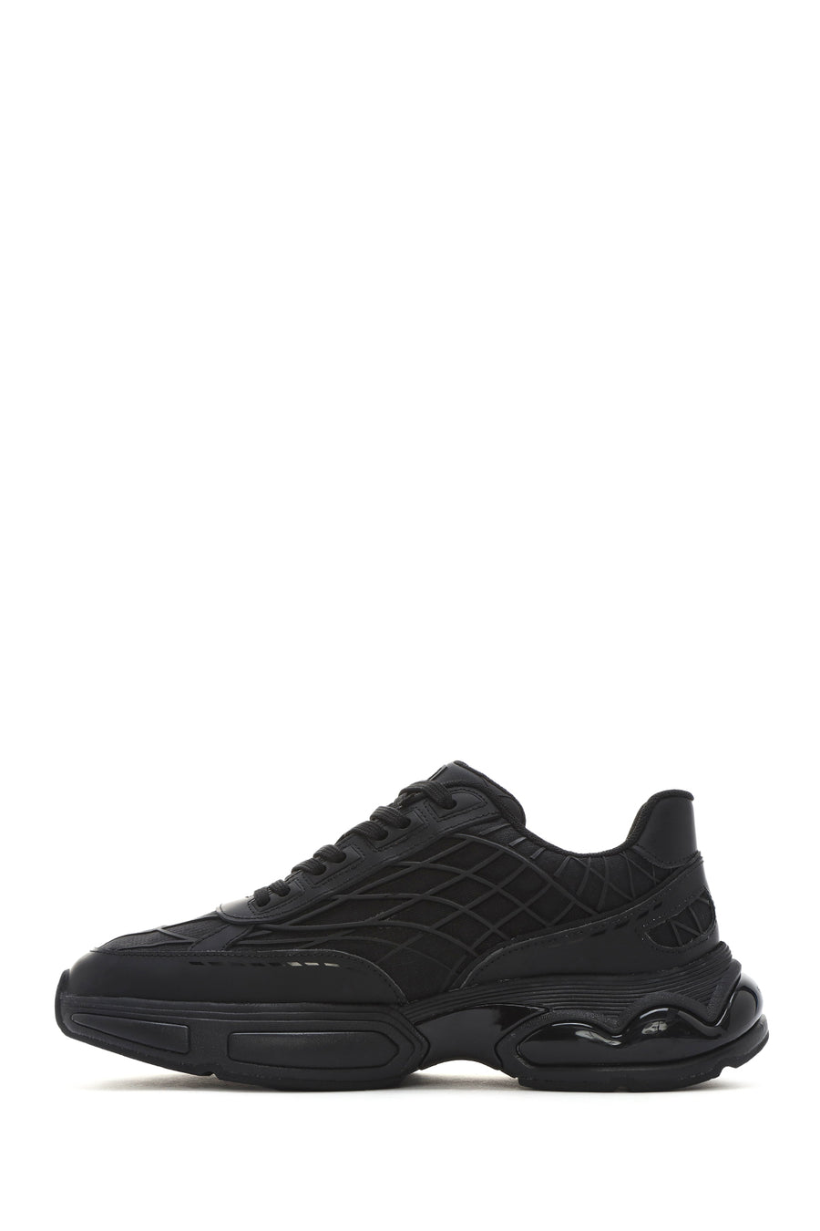 Men's Black Lace-Up Thick-Sole Fabric Sneakers