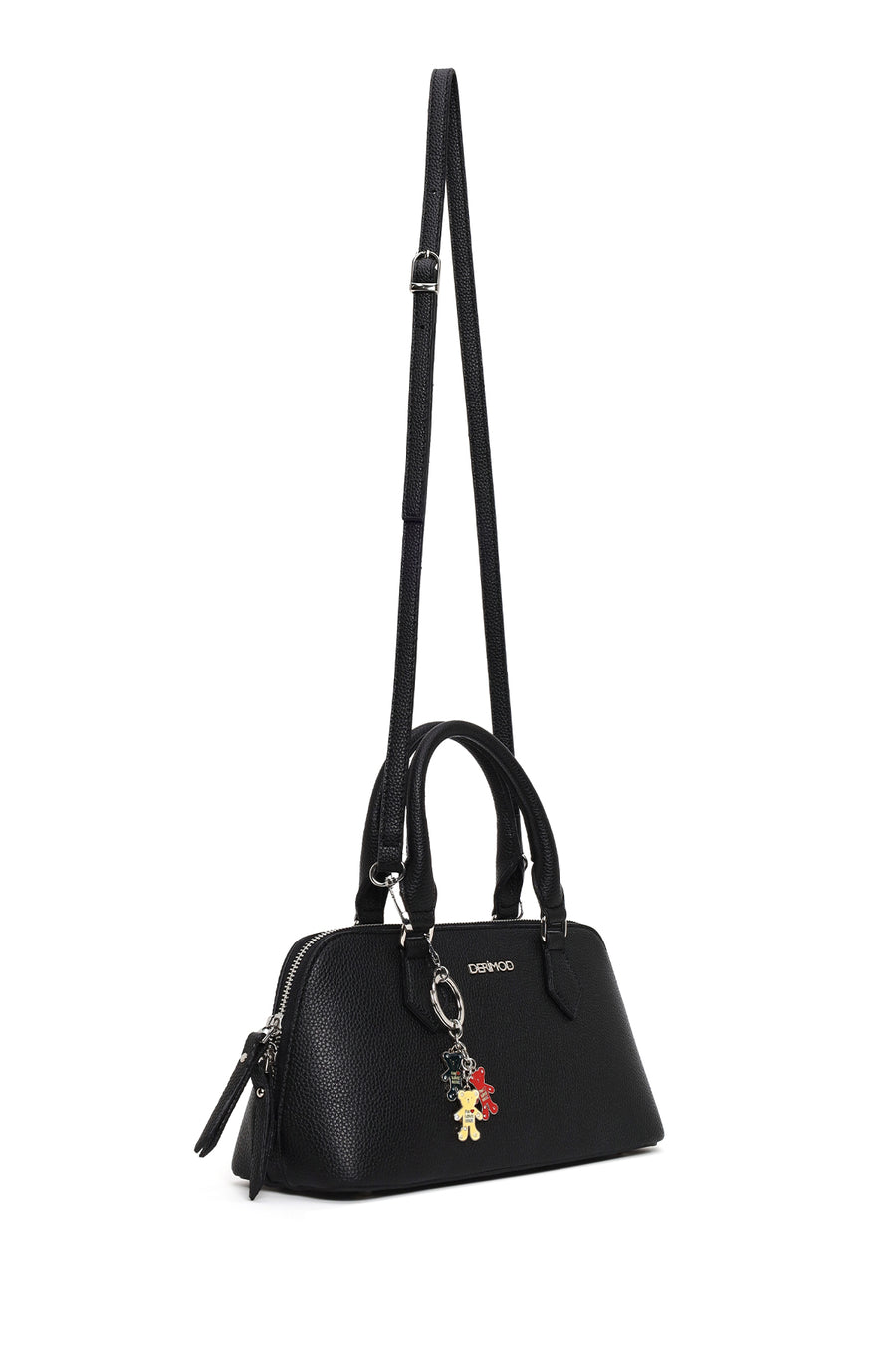 Woman Black Long-Strap Charm Shoulder Bag