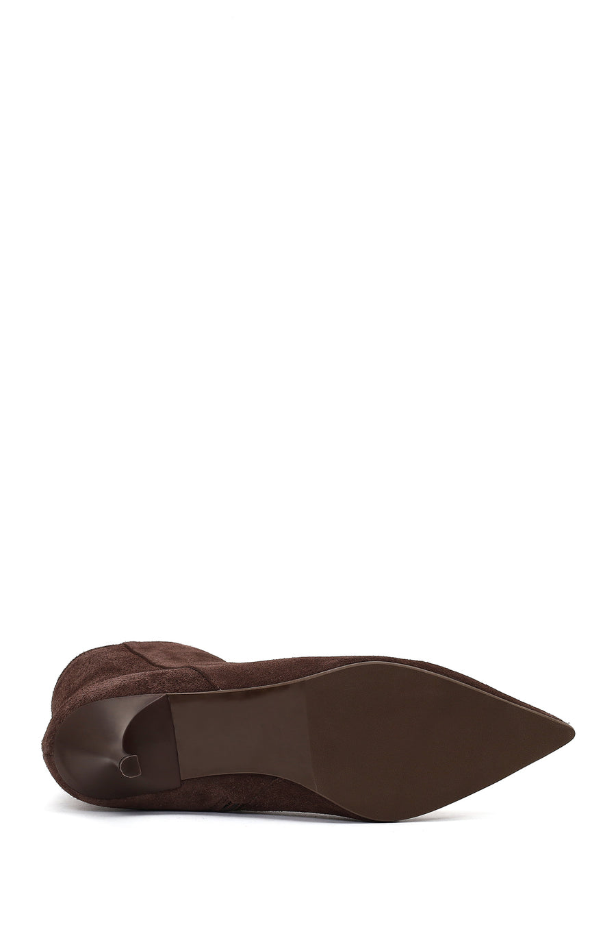 Woman Brown Zip Closure Thin-Heeled Suede Boots