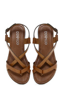 Women's Tan Leather Bodrum Sandals | Derimod