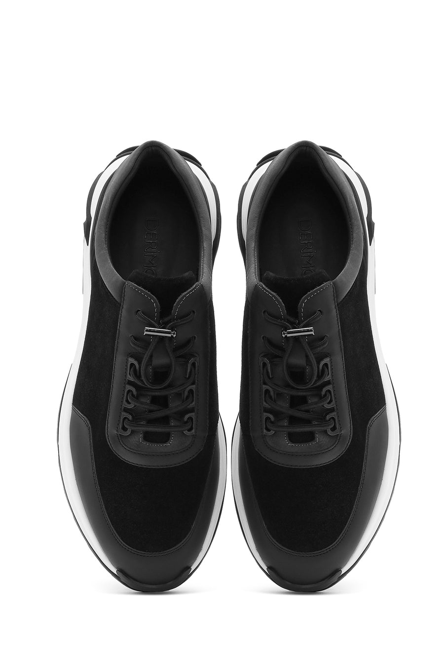 Erkek Siyah Kalın Tabanlı Bağcıklı Süet Deri Sneaker