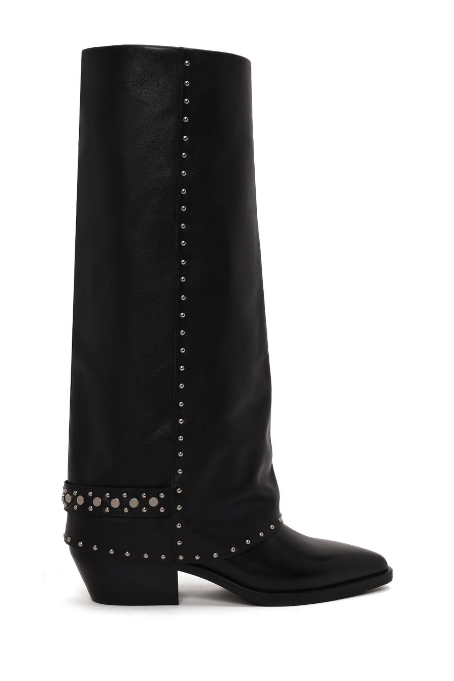 Woman Black Studded Chunky-Heeled Leather Cowboy Boots AF530025DV | Derimod