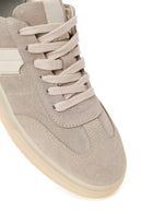 Woman Beige Lace-Up Suede Leather Sneakers | Derimod