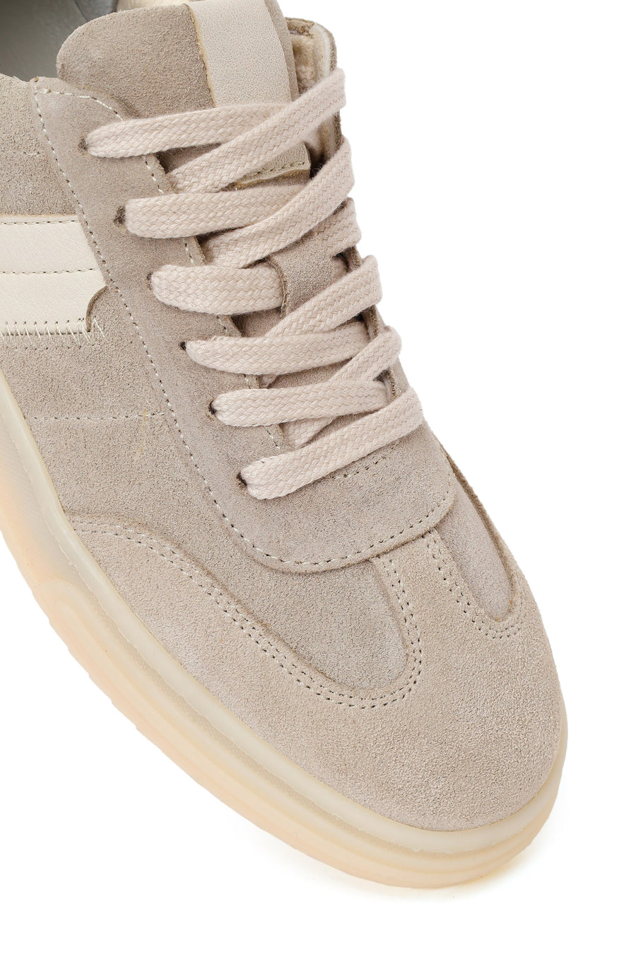 Woman Beige Lace-Up Suede Leather Sneakers