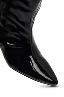 Woman Black Short Thin-Heeled Patent Leather Boot | Derimod