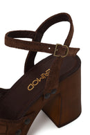 Woman Tan Ankle-Buckle Chunky-Heel Suede Sandal | Derimod