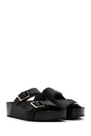 Women's Black Double Buckle Thick Soled Slippers | Derimod