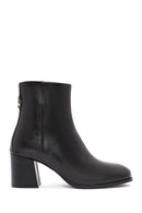 Women's Black Zippered Thick Heeled Leather Boots | Derimod