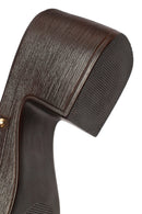 Women's Brown Patterned Short Chunky Heel Leather Slippers | Derimod