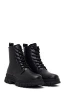 Woman Black Lace-up Zip Closure Thick-soled Combat Boots | Derimod