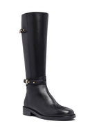 Woman Black Zippered Leather Boot | Derimod