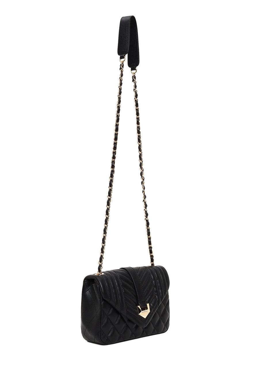 Woman Black Quilted Crossbody Bag with Chain Strap