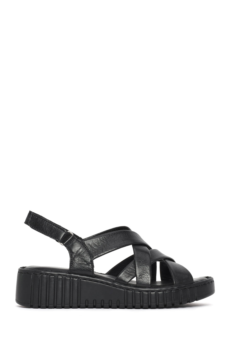 Woman Black Chunky-Soled Leather Comfort Sandals 26SFD411718 | Derimod