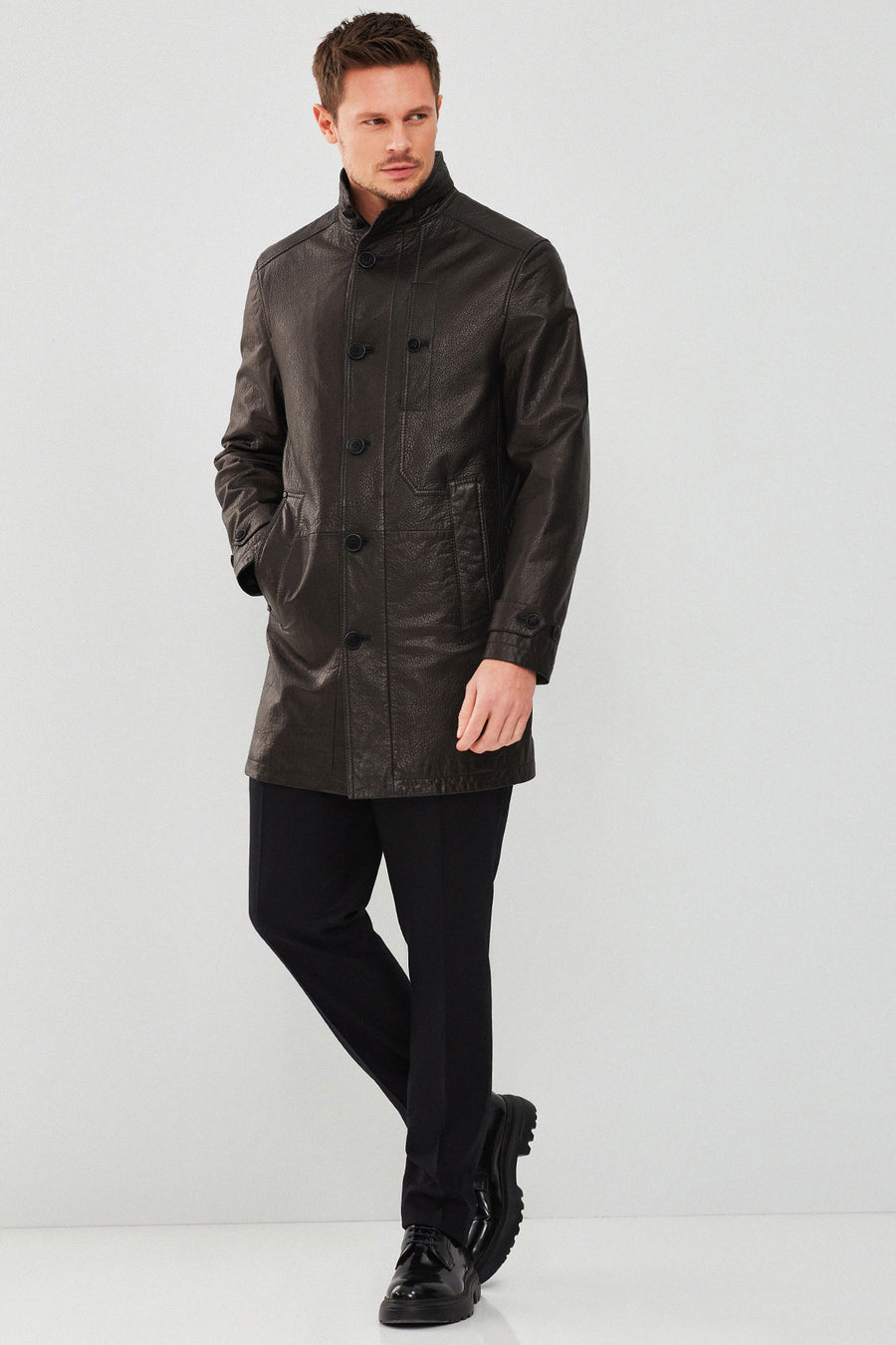 Ederson Men's Black Long Leather Trench Coat