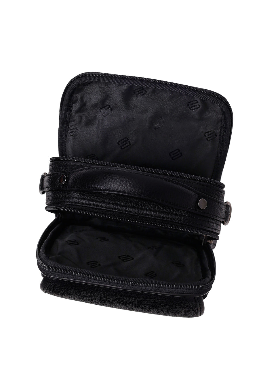 Male Black Long Strap Leather Mini Handbag