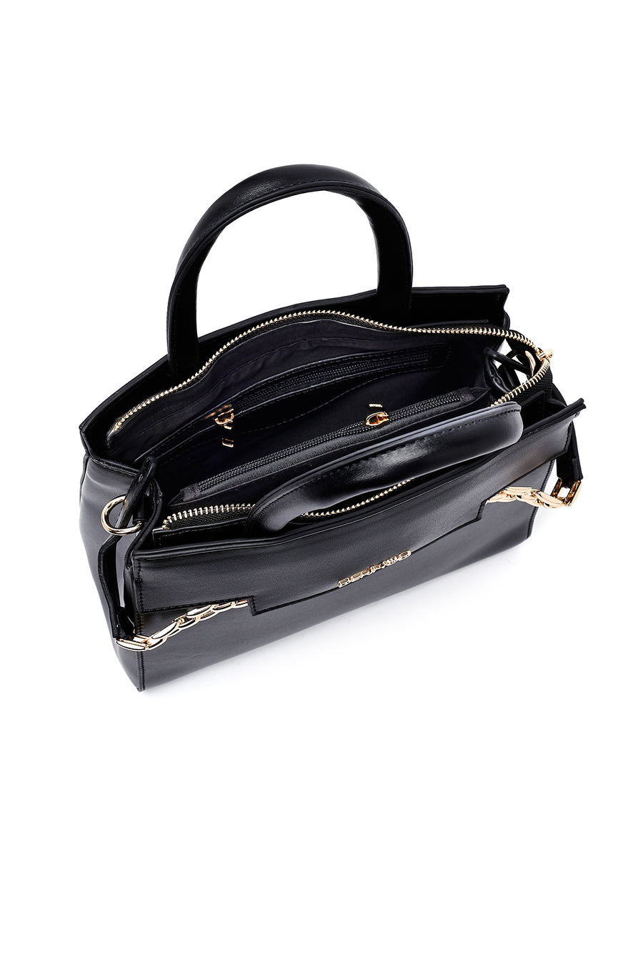 Women's Black Long Strap Chain Detailed Handbag