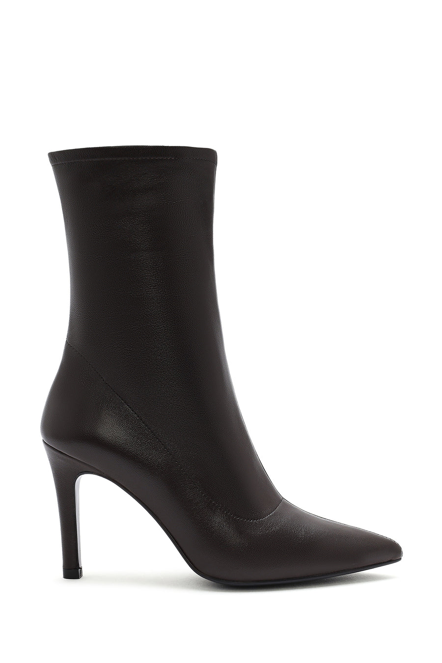 Women's Brown Zippered Thin Heel Leather Boots 24WFD143018 | Derimod