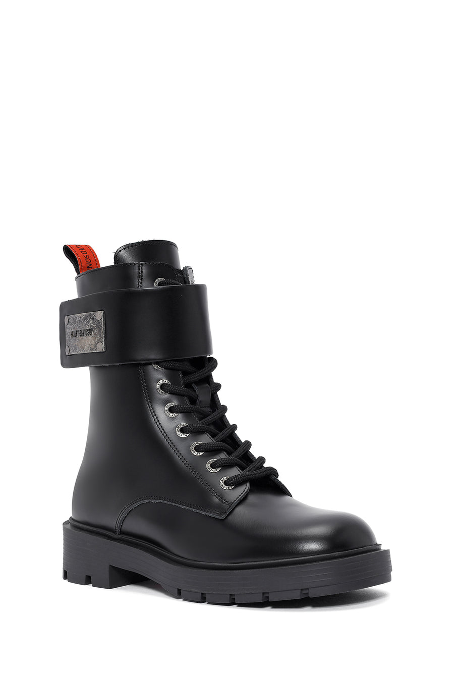 Harley Davidson Women's Black Dearie Lace-Up Zipper Detail Leather Combat Boots